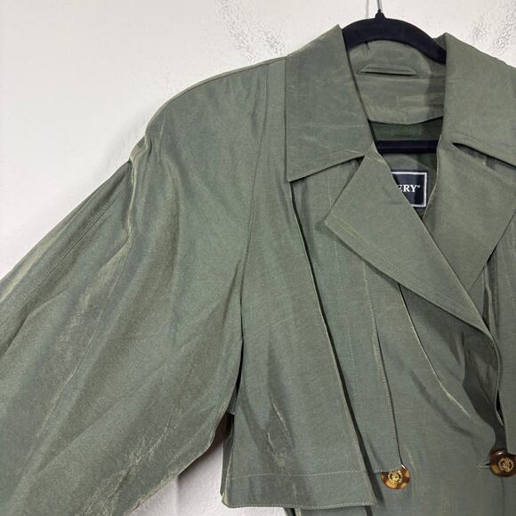 Gallery Petite 10 Double Breasted Trench Coat Olive Green Belted Zip Out NWT - Picture 3 of 15